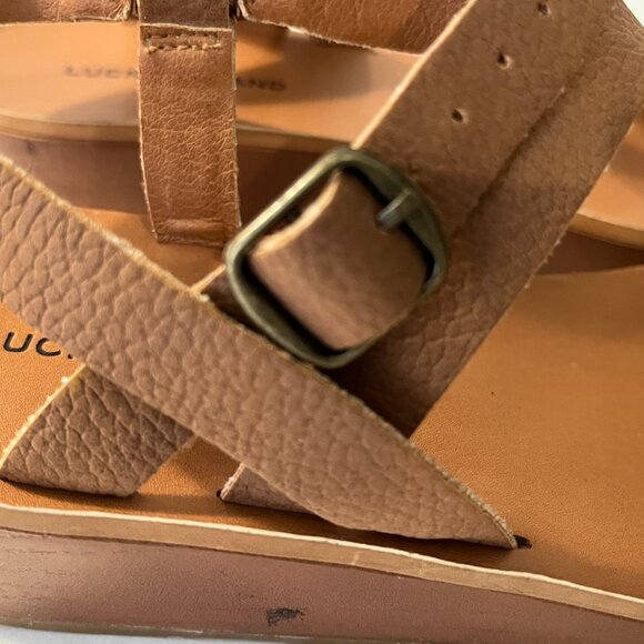 LUCKY BRAND Brown Leather "Hecilia" Ankle Strap Wedge Sandals Women's Size 8.5M - Picture 7 of 12